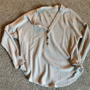 American Eagle Outfitters Cream Waffle Knit Henley
